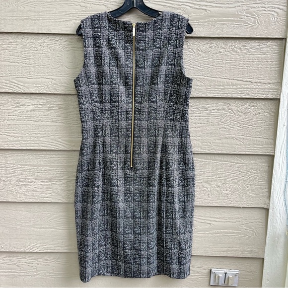Calvin Klein Dress Sz 12 Black White‎ Plaid Stretch Sheath Dark Academia Career - Picture 5 of 11